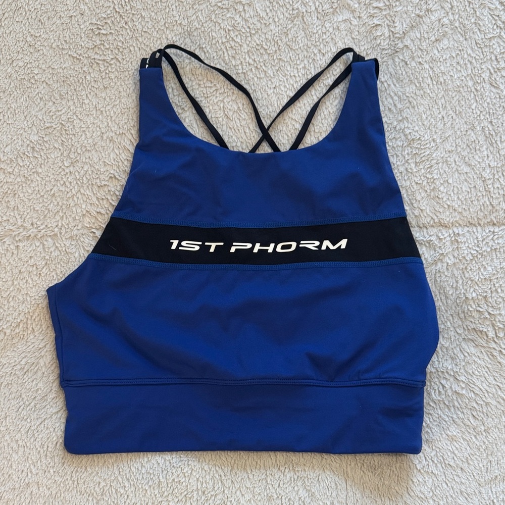 1st Phorm Women's Blue Logo Strappy Sports Bra